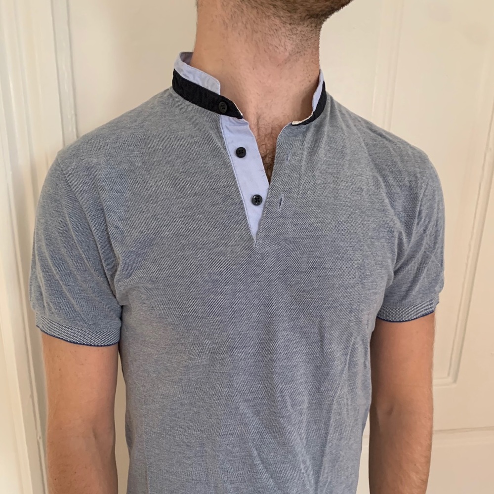 Zara Gray/Navy Polo T-shirt sz M